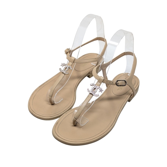 Chanel Lambskin Comet Crystal CC Thong 20S Sandals Size EU 38 - Picture 3 of 12